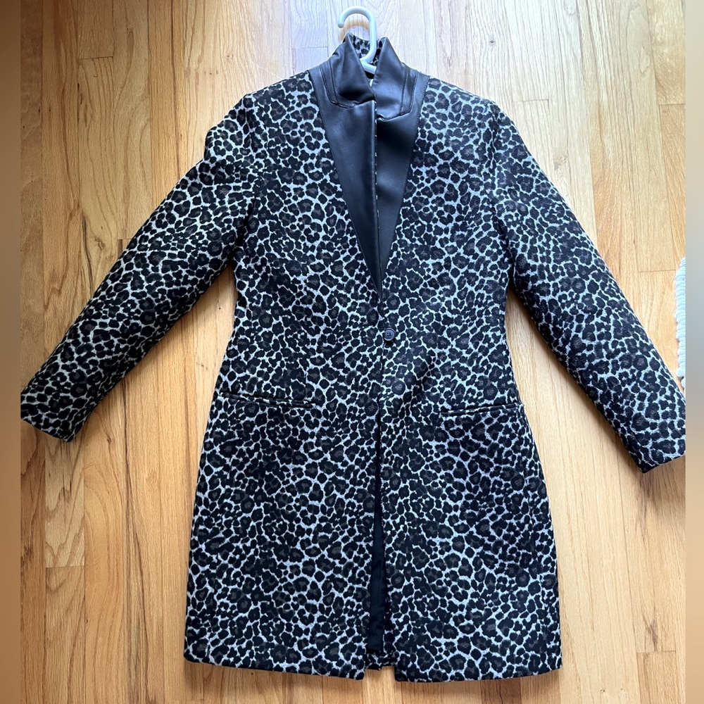 All Saints Women’s Leopard Wool and Leather Coat
